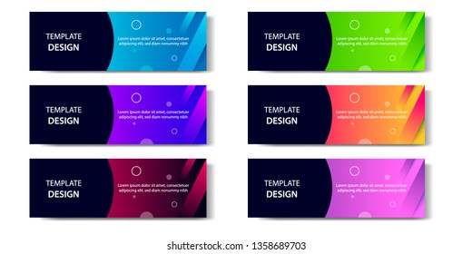 Six set abstract vibrant gradient and modern futuristic background design template collection for horizontal business banner in blue, orange, red, green, purple, black color