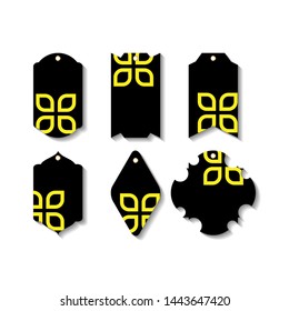 six set of black hang tag labels. Gift tags. Paper labels. Sale labels. Set of paper tags. vector Flat design.