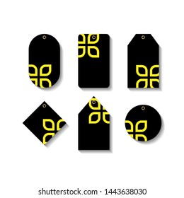 six set of blank black tag labels. Gift tags. Paper labels. Sale labels. Set of paper tags. vector Flat design.