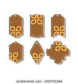 six set of blank brown tag labels. Gift tags. Paper labels. Sale labels. Set of paper tags. vector Flat design.