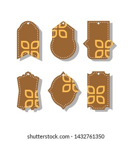 six set of blank brown tag labels. Gift tags. Paper labels. Sale labels. Set of paper tags. vector Flat design.