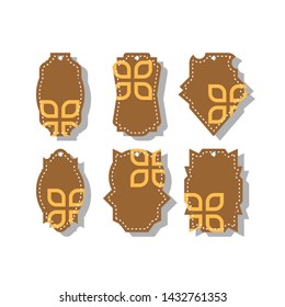 six set of blank brown tag labels. Gift tags. Paper labels. Sale labels. Set of paper tags. vector Flat design.