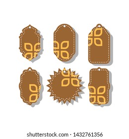 six set of blank brown tag labels. Gift tags. Paper labels. Sale labels. Set of paper tags. vector Flat design.