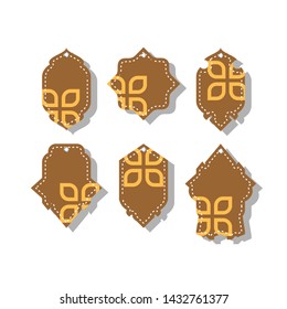 six set of blank brown tag labels. Gift tags. Paper labels. Sale labels. Set of paper tags. vector Flat design.