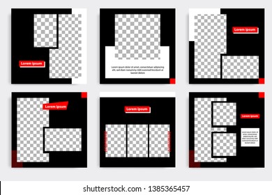 Six set editable minimal square banner template. Black and red background color geometric shape. Suitable for social media post and web/internet ads promotion. Vector illustration with photo college.