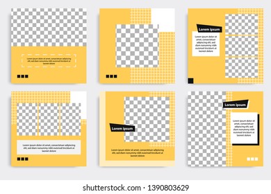 Six set editable minimal square banner template. Black yellow background color geometric square line shape. Suitable for social media post and web ads promotion. Vector illustration with photo college