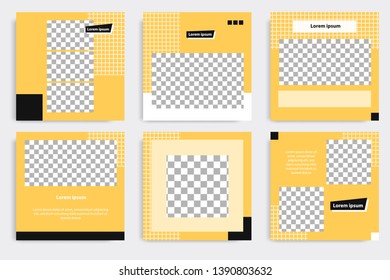 Six set editable minimal square banner template. Black yellow background color geometric square line shape. Suitable for social media post and web ads promotion. Vector illustration with photo college