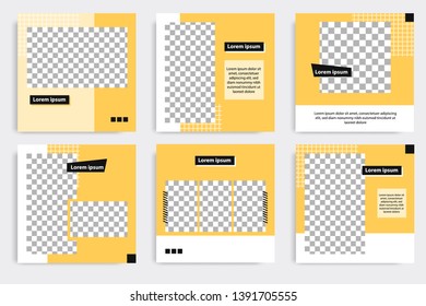 Six set editable minimal square banner template. Black yellow background color geometric square line shape. Suitable for social media post and web ads promotion. Vector illustration with photo college