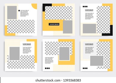 Six set editable minimal square banner template. Black yellow background color geometric square line shape. Suitable for social media post and web ads promotion. Vector illustration with photo college