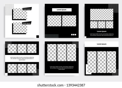 Six set editable minimal square banner template. Black and white background geometric square shape. Suitable for social media post and web ads promotion. Vector illustration with photo college