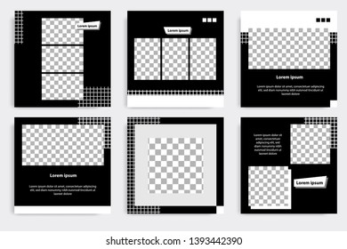 Six set editable minimal square banner template. Black and white background geometric square shape. Suitable for social media post and web ads promotion. Vector illustration with photo college