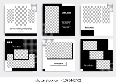 Six set editable minimal square banner template. Black and white background geometric square shape. Suitable for social media post and web ads promotion. Vector illustration with photo college