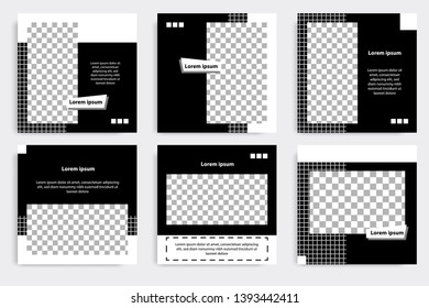 Six set editable minimal square banner template. Black and white background geometric square shape. Suitable for social media post and web ads promotion. Vector illustration with photo college