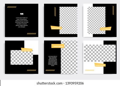 Six set editable minimal square banner template. Black yellow background color geometric square line shape. Suitable for social media post and web ads promotion. Vector illustration with photo college