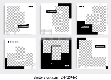 Six set editable minimal square banner template. Black and white background geometric square shape. Suitable for social media post and web ads promotion. Vector illustration with photo college
