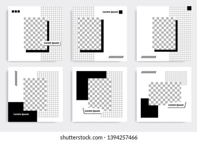 Six set editable minimal square banner template. Black and white background geometric square shape. Suitable for social media post and web ads promotion. Vector illustration with photo college