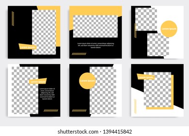 Six set editable minimal square banner template. Black yellow background color geometric square line shape. Suitable for social media post and web ads promotion. Vector illustration with photo college