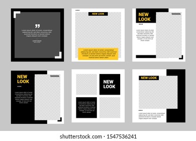 Six set editable minimal square banner template. Black yellow background color geometric square line shape. Suitable for social media post and web ads promotion. Vector illustration with photo college