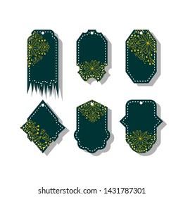 
six set of Green hang tag, labels with flower ornaments. Vector design