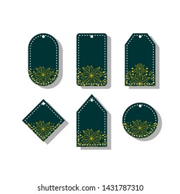 
six set of Green hang tag, labels with flower ornaments. Vector design