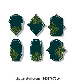 
six set of Green hang tag, labels with flower ornaments. Vector design