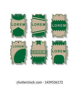 six set of green Paper tag labels for promotion or sale tag. Vector design Illustration