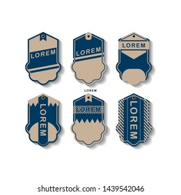 six set of Modern paper tag labels. Vector design illustration. price tag label blue