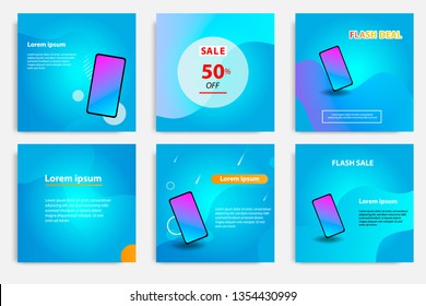 Six set modern wave fluid background template with gradient blue, pink, purple gradation for promotional. For social media post, stories, story, internet web banner, flyer, poster and brochure.