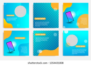 Six set modern wave fluid background template with gradient blue, pink, purple gradation for promotional. For social media post, stories, story, internet web banner, flyer, poster and brochure.