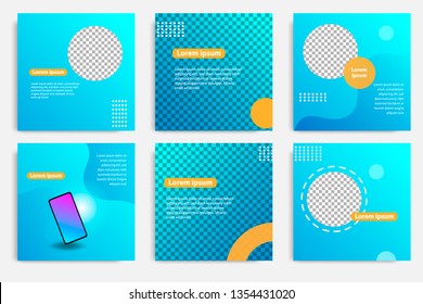 Six set modern wave fluid background template with gradient blue, pink, purple gradation for promotional. For social media post, stories, story, internet web banner, flyer, poster and brochure.