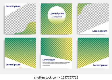 Six set modern wave fluid background template with gradient green, orange, yellow gradation for promotional. For social media post, stories, story, internet web banner, flyer, poster and brochure.