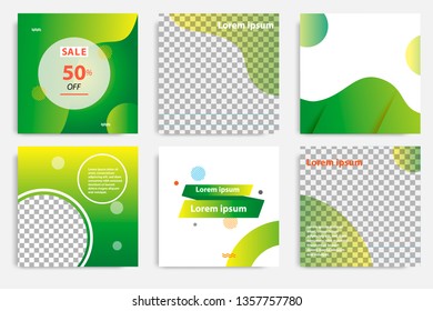 Six set modern wave fluid background template with gradient green, orange, yellow gradation for promotional. For social media post, stories, story, internet web banner, flyer, poster and brochure.