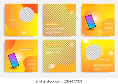 Six set modern wave fluid background template with gradient orange, yellow gradation for promotional. For social media post, stories, story, internet web banner, flyer, poster and brochure.