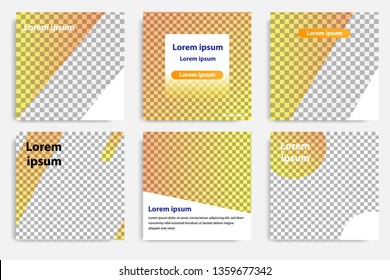 Six set modern wave fluid background template with gradient orange, yellow gradation for promotional. For social media post, stories, story, internet web banner, flyer, poster and brochure.