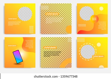 Six set modern wave fluid background template with gradient orange, yellow gradation for promotional. For social media post, stories, story, internet web banner, flyer, poster and brochure.