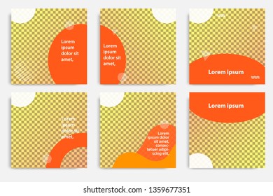 Six set modern wave fluid background template with gradient orange, yellow gradation for promotional. For social media post, stories, story, internet web banner, flyer, poster and brochure.