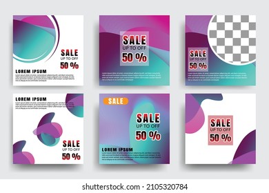Six set modern wave fluid background. Gradient square banner template. Suitable for promotion, for social media post, stories, story, internet web banner, flyer, poster and brochure web internet ads.