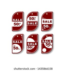 six set of Red tag labels. flat Vector design. pricing,discount, sale, tag, sell, buy,