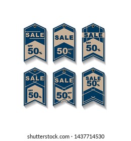 six set of vintage tag labels. flat Vector design. pricing,discount, sale, tag, sell, buy. blue