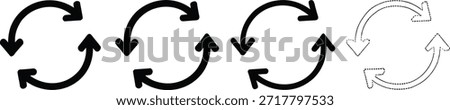 Six sets of black and white circular arrows dashed