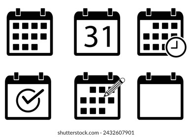 six sets of calendar icons
