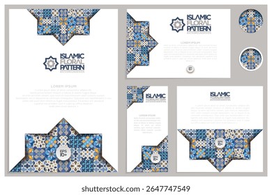 Six Sets Greeting Card Islamic Moroccan Floral Pattern Background Vector Design. Also Can Used For Wallpaper, Banner, Cover, Brochure, Invitation, Flyer, Illustration, Decoration etc