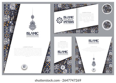 Seis Conjuntos Cartão De Saudação Marrocos Padrão Floral Fundo Vetor Design. Também pode ser usado para papel de parede, banner, capa, folheto, convite, panfleto, ilustração, decoração etc