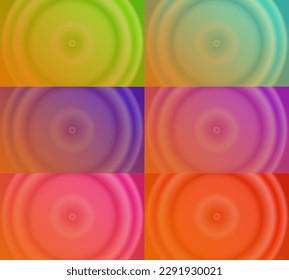 seis conjuntos de fondo abstracto de gradiente radial anaranjado. sencillo, moderno y colorido. verde, azul, púrpura, rosa y rojo. uso para página de inicio, fondo, fondo, fondo de pantalla, banner o espacio de copia