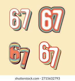 Seis siete o 67 tipografía de aspecto retro. Ilustración vectorial. EPS 10. 