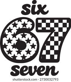Six Seven Number Typography Design On White Background