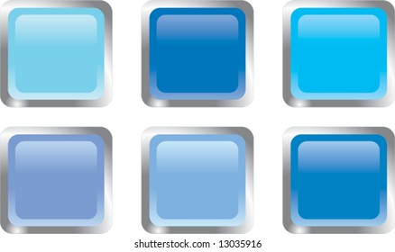Six shiny blue web buttons (square) in different shades of blue, light and dark (vector)
