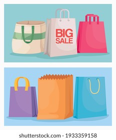 seis bolsos de compra iconos