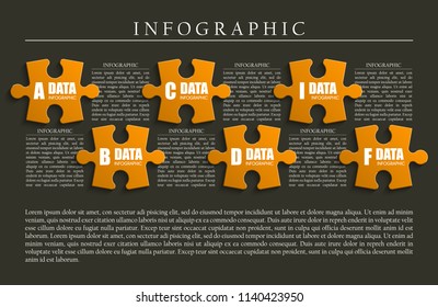 Six sided 3d puzzle presentation. Abstract puzzle infographic template with explanatory text field for business statistics. Vector six pieces puzzles illustration. Section 6 compare service banner