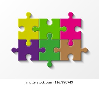 Six sided 3d puzzle presentation banner. Abstract puzzle infographic template with explanatory text field business statistics. Vector 6 pieces puzzles illustration. Section six compare service banner